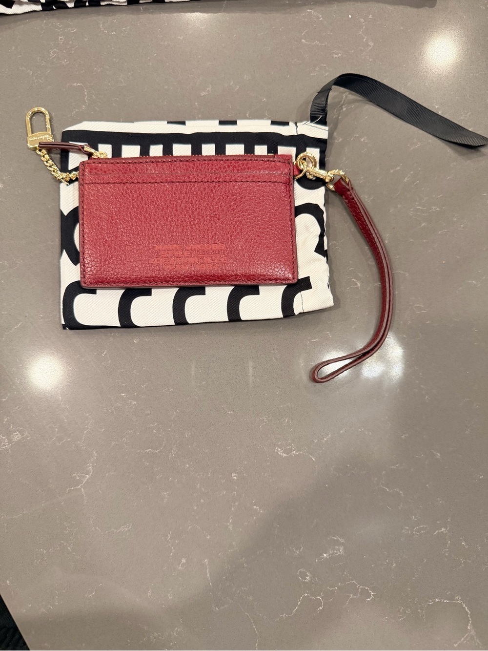 Marc Jacobs Red Leather Wristlet Card Case with Gold Hardware